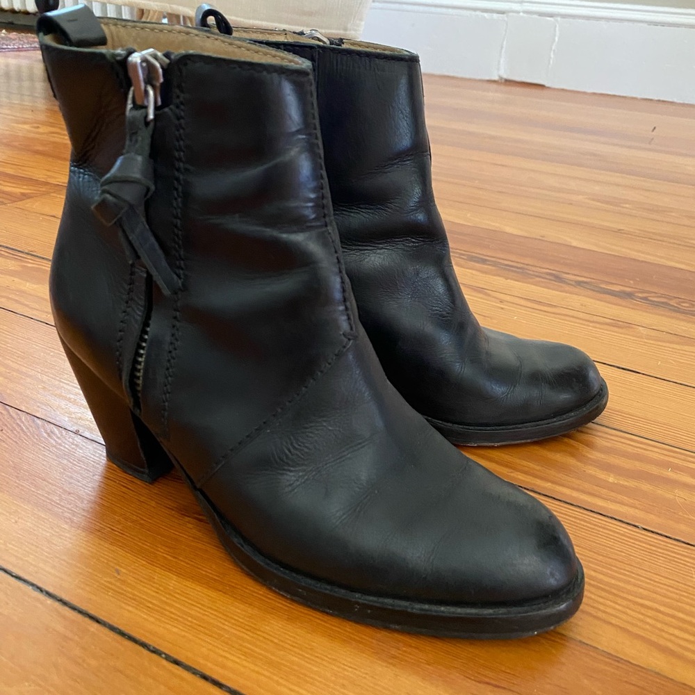 Acne Studios stacked heel booties 38 black leather made in Italy